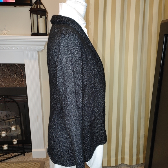RAFAELLA OPEN FRONT CARDIGAN WITH METALLIC WEAVE, BLACK / SILVER METALLIC S - Picture 2 of 6